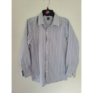 English Laundry Womens Blue Tan Geometric Circle Print Button Down Shirt 12 #16